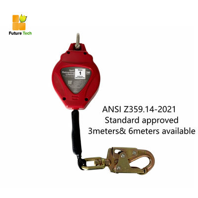 Comprar Anti-queda retrátil certificado pela ANSI Z359.14-2021 com resistência estática de 16KN e comprimento de 3 a 6 metros para sistema de prevenção de quedas Fabricação em linha